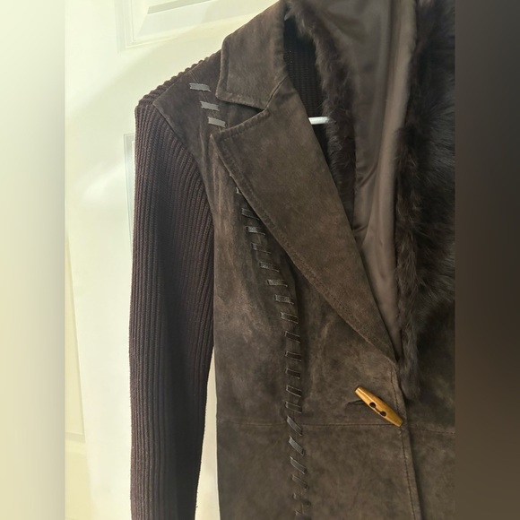 Vintage Y2K Nygard Collection Petite Suede and Faux Fur Sweater, Brown, Size S - Picture 5 of 7